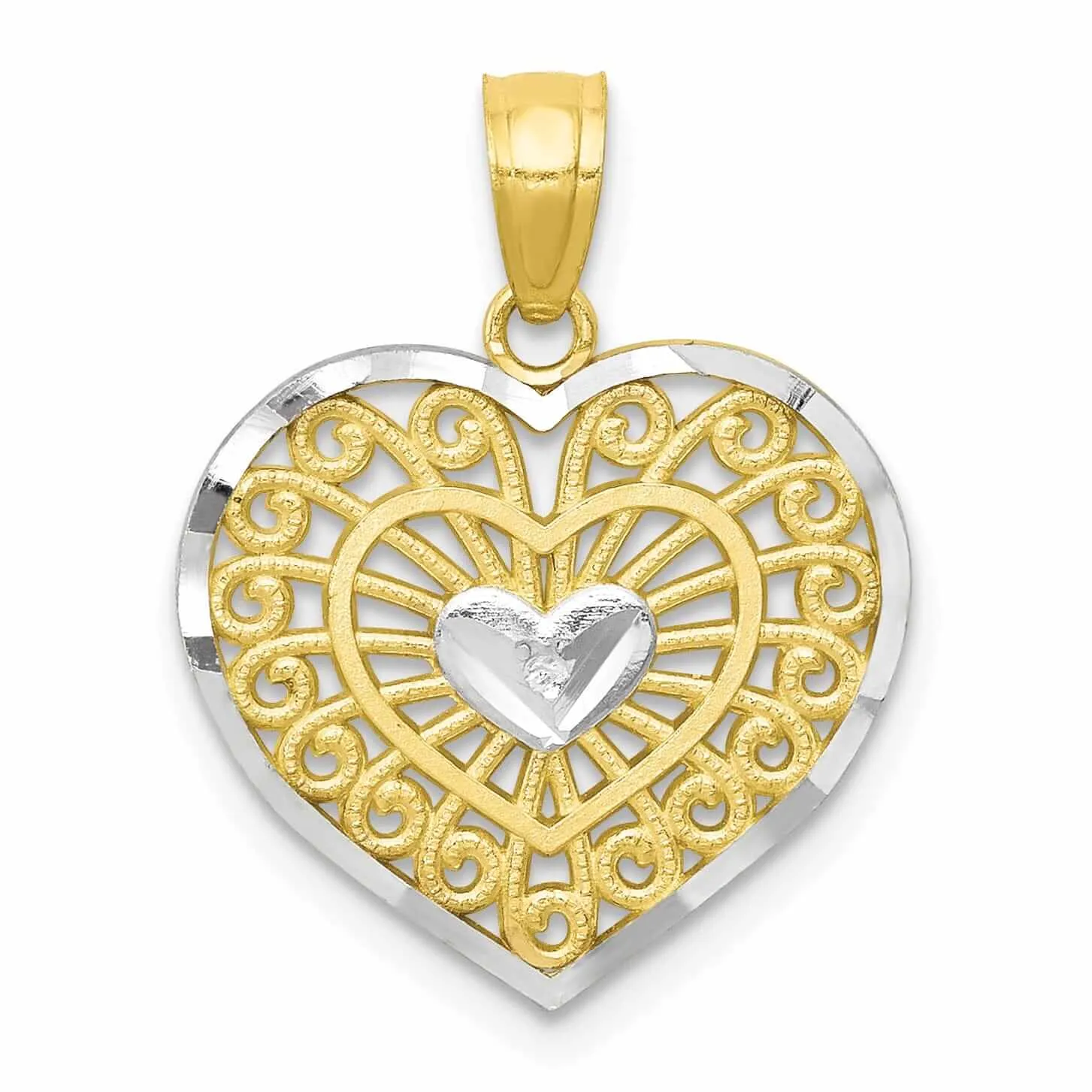 10k Two Tone Gold Heart with Bat Wings Pendant