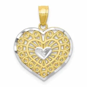 10k Two Tone Gold Heart with Bat Wings Pendant