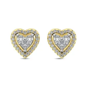 10K Yellow Gold 1/3 Ct.Tw. Diamond Heart Stud Earrings