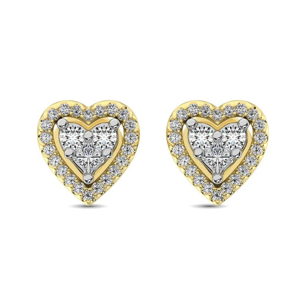 10K Yellow Gold 1/3 Ct.Tw. Diamond Heart Stud Earrings