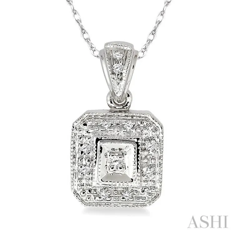 1/20 Ctw Single Cut Diamond Vintage Pendant in 10K White Gold with Chain