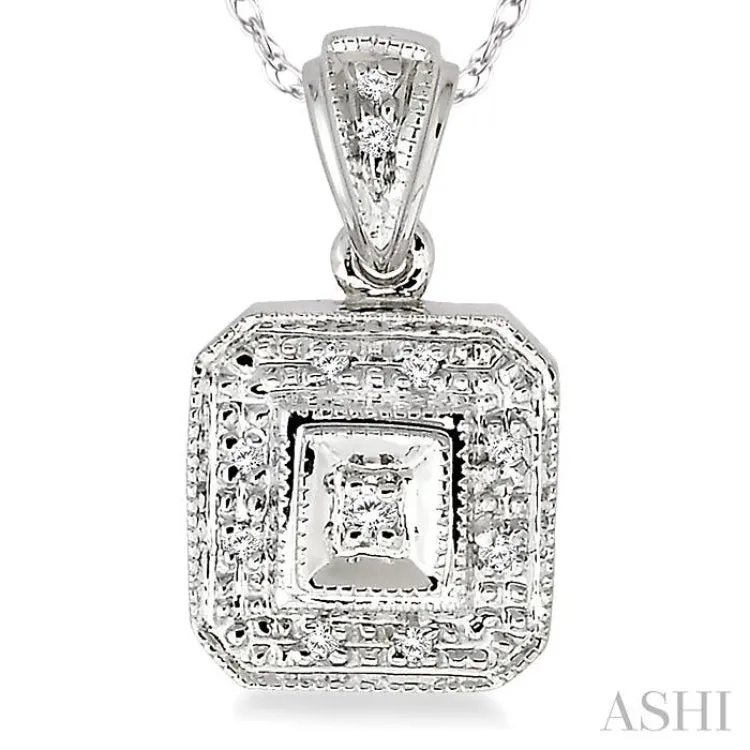 1/20 Ctw Single Cut Diamond Vintage Pendant in 10K White Gold with Chain