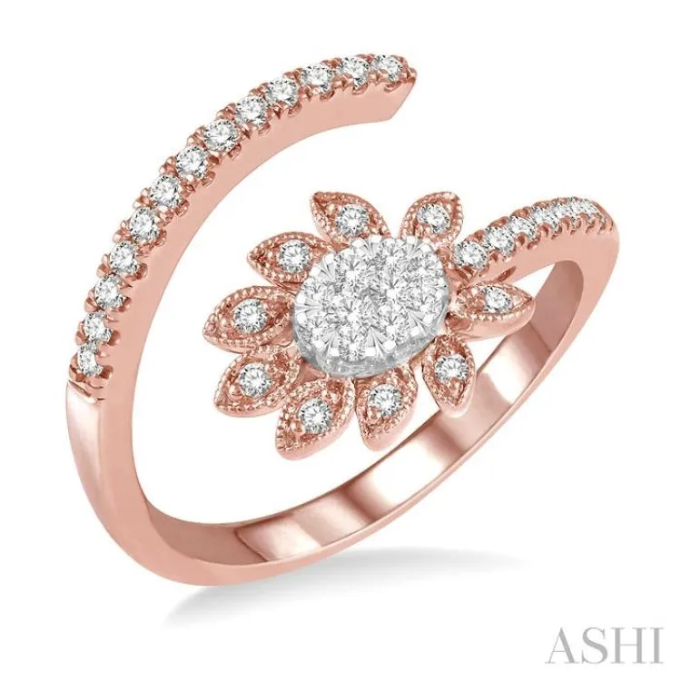 1/3 Ctw Open End Floral Accent Lovebright Round Cut Diamond Ring in 14K Rose and White Gold