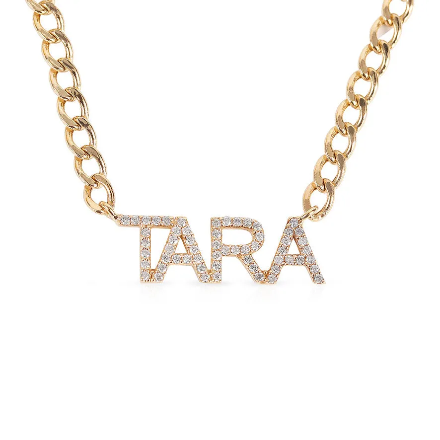 14K GOLD AND DIAMOND PERSONALIZED SIMPLE BLOCK NECKLACE