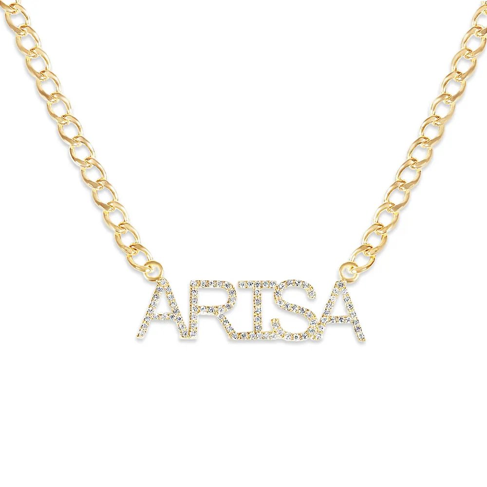 14K GOLD AND DIAMOND PERSONALIZED SIMPLE BLOCK NECKLACE