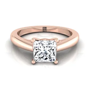 14K Rose Gold Princess Cut Scroll Gallery Comfort Fit Solitaire Engagement Ring