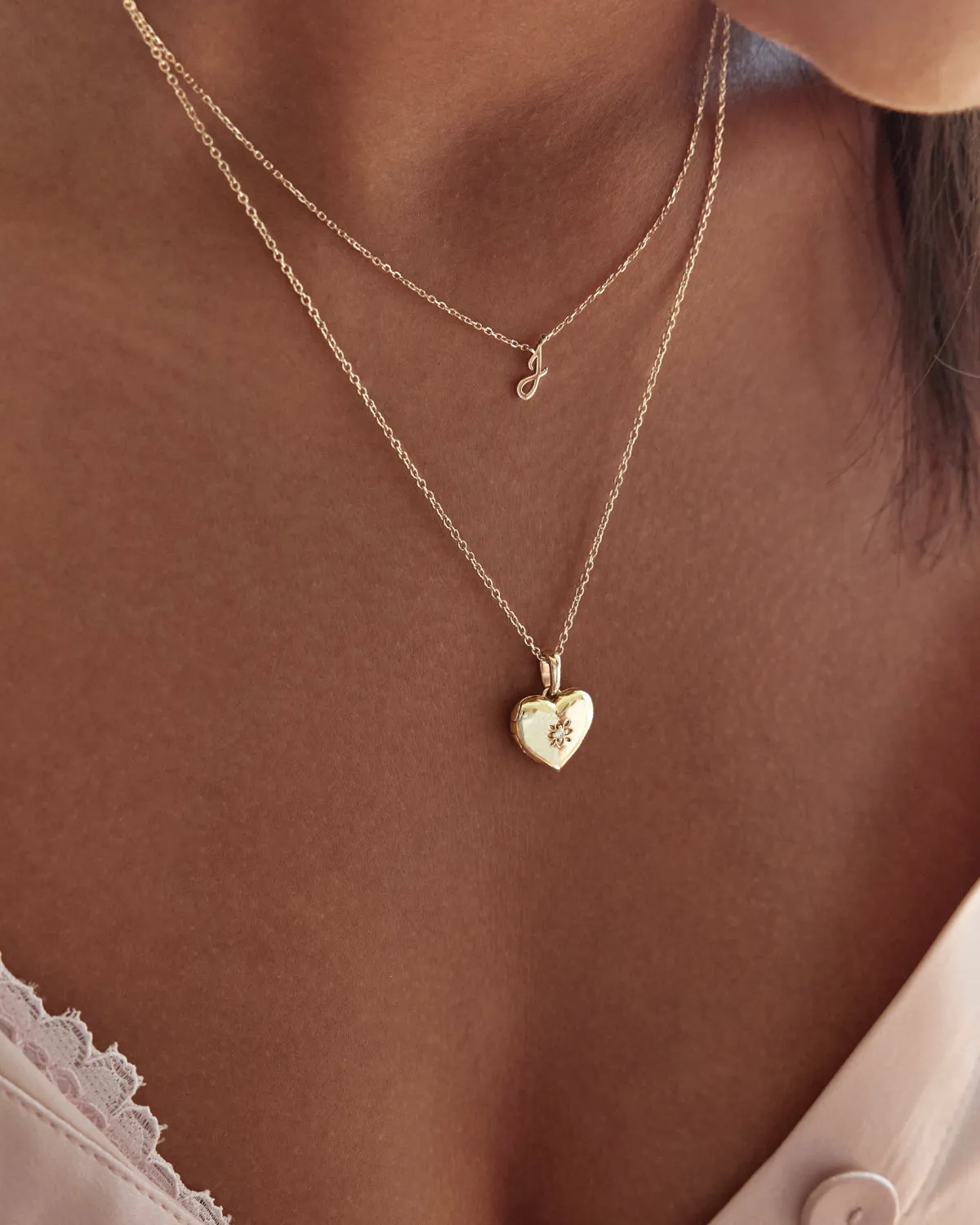 14k Solid Gold Heart Diamond Lotus Locket Pendant