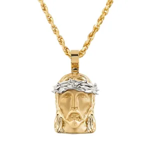 14k Two Tone Gold Jesus Head Pendant