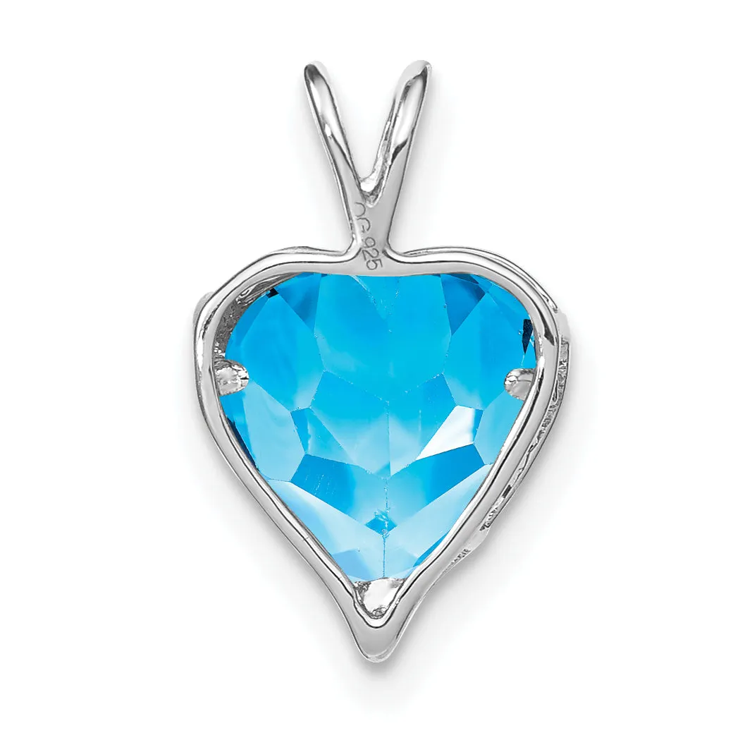 14k White Gold Blue Topaz and Diamond MOM Heart Pendant