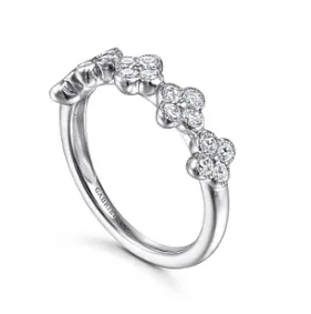 14K White Gold Diamond Clover Station Ring