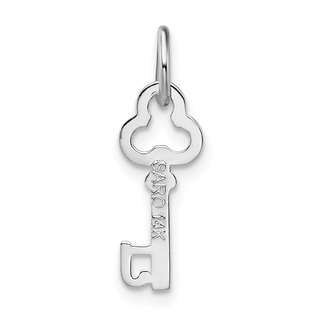 14K White Gold Fancy Key Shape Design Letter J Initial Charm Pendant