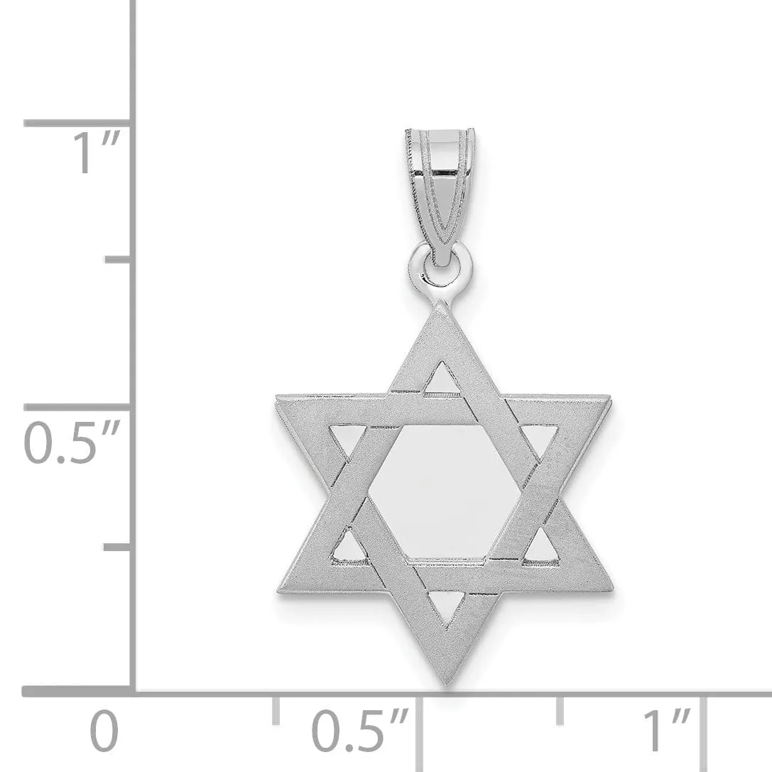 14K White Gold Polished Satin Finish Flat Back Star of David Pendant