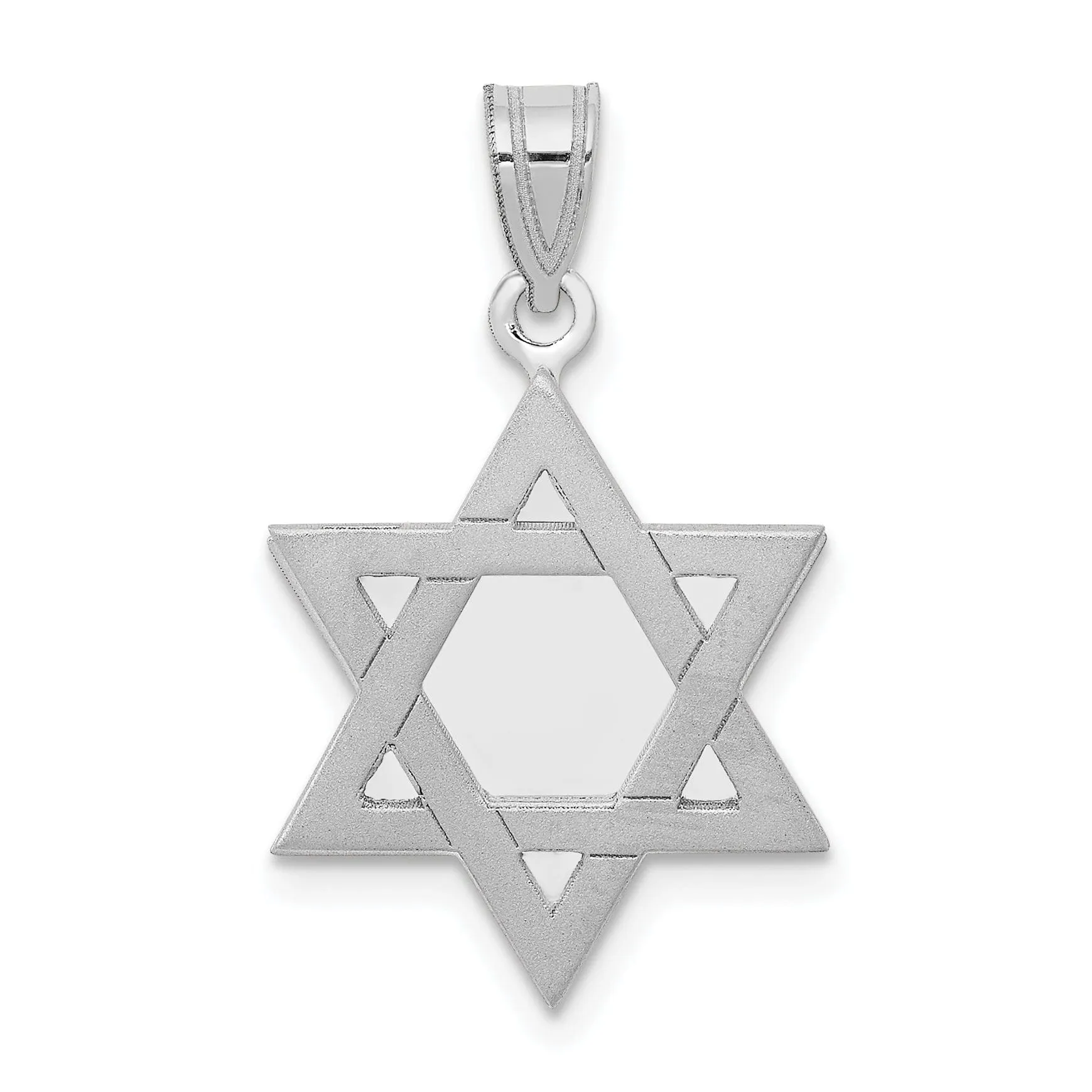 14K White Gold Polished Satin Finish Flat Back Star of David Pendant