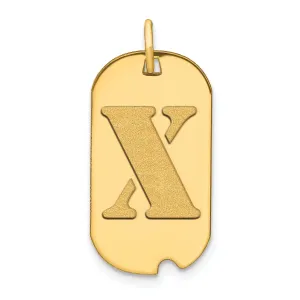 14k White Gold Rhodium Polished Finish Block Letter X Initial Dog Tag Charm Pendant