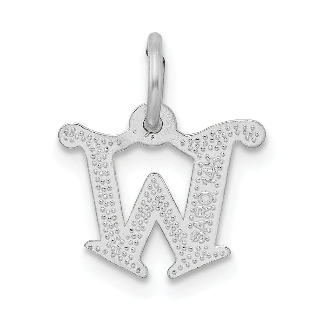 14k White Gold  Small Script Design Letter W Initial Charm Pendant