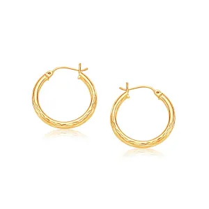 14k Yellow Gold 25mm Diameter Hoop Earring with Diamond-Cut Finish