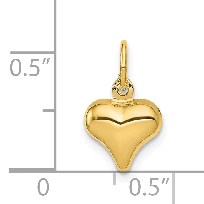 14K Yellow Gold 3-Dimensional Polished Finish Hollow Puffed Heart Shape Charm Pendant