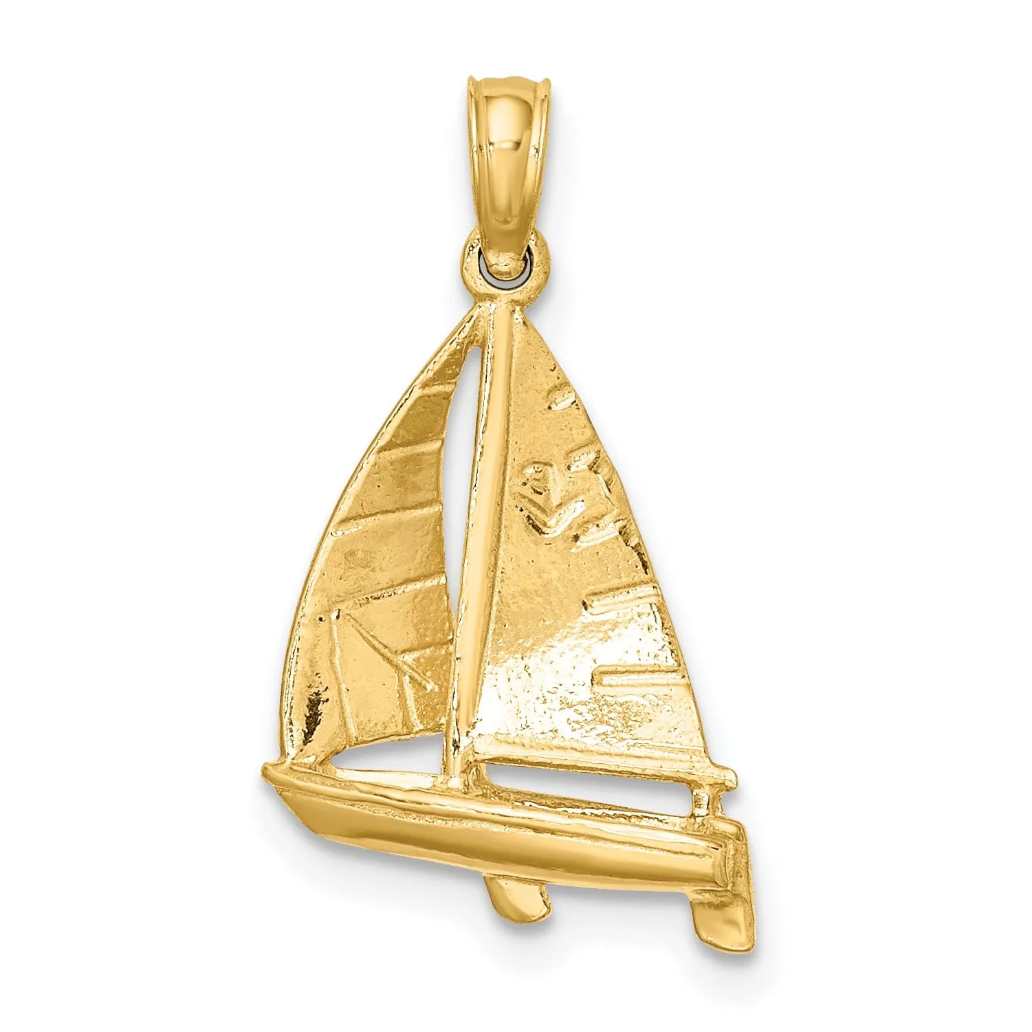 14K Yellow Gold 3-Dimensional Polished Finished sail boat Charm Pendant