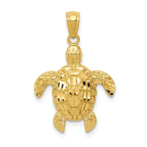 14k Yellow Gold Casted Solid Polished Finish Sea Turtle Charm Pendant