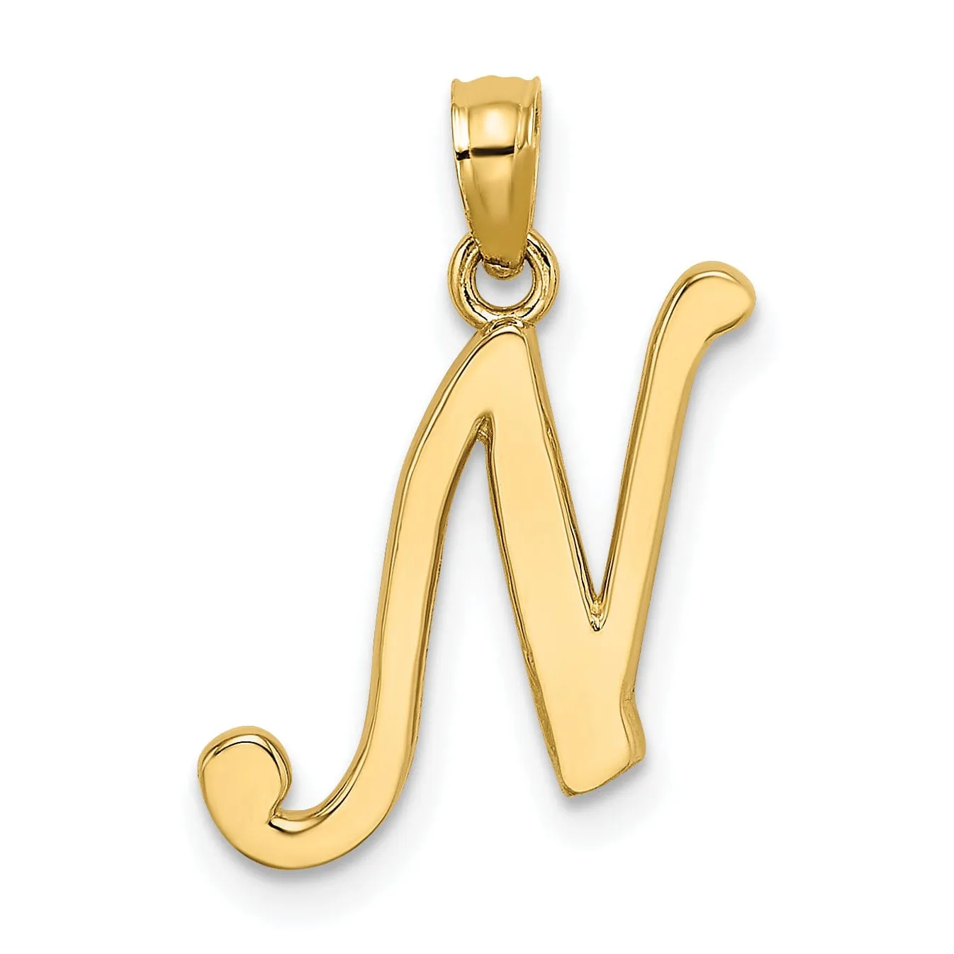 14K Yellow Gold Fancy Script Design Letter N Initial Charm Pendant