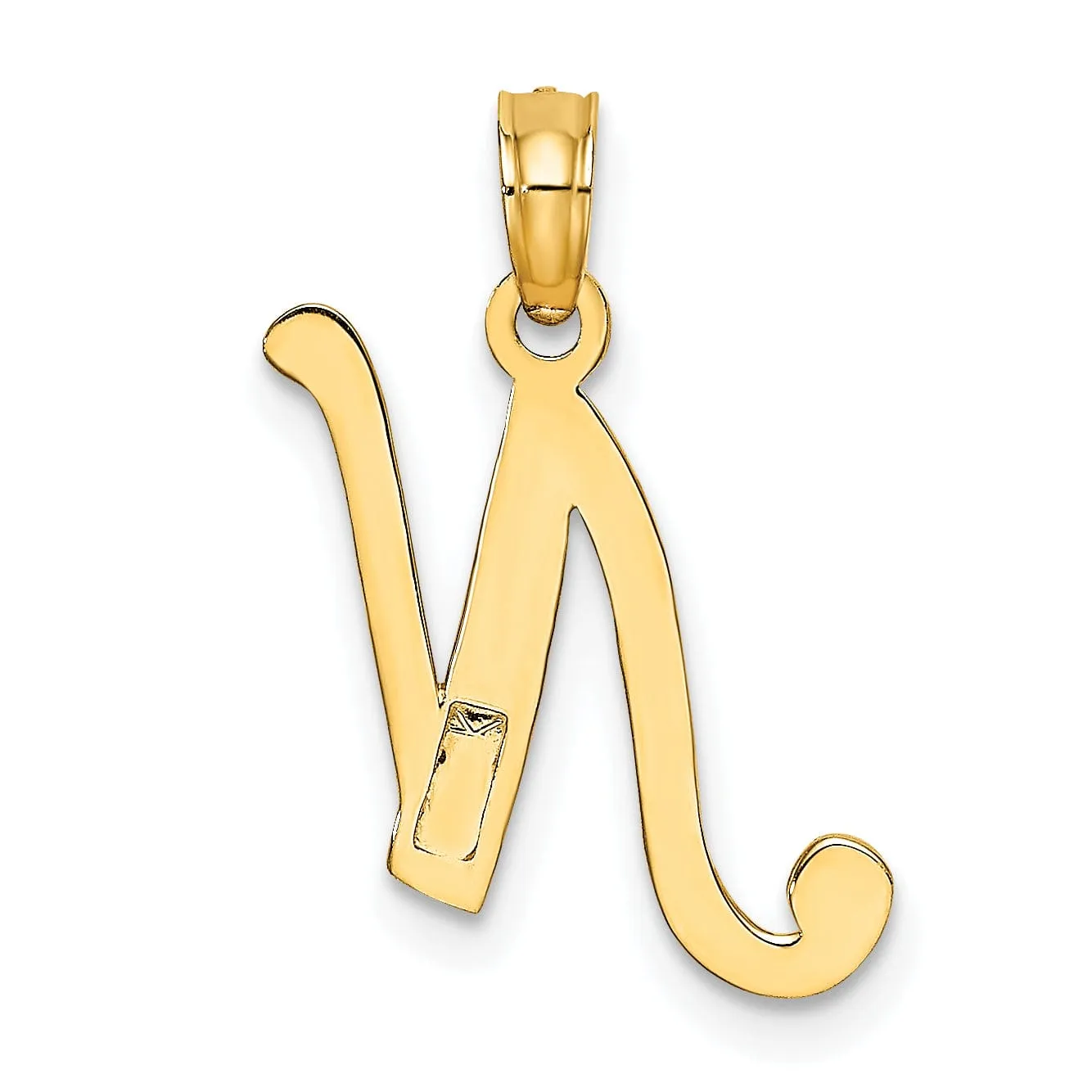 14K Yellow Gold Fancy Script Design Letter N Initial Charm Pendant