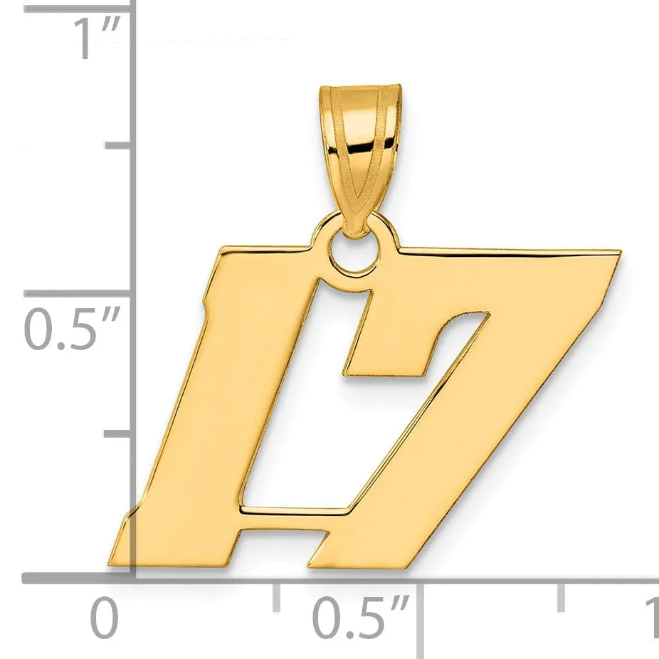 14k Yellow Gold Polished Finish Block Script Design Number 17 Charm Pendant