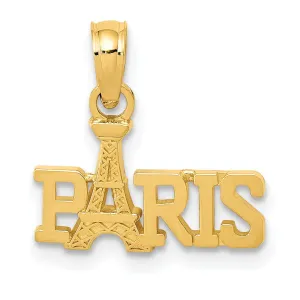 14K Yellow Gold Polished Finish PARIS with Eiffel Tower Design Solid Charm Pendant