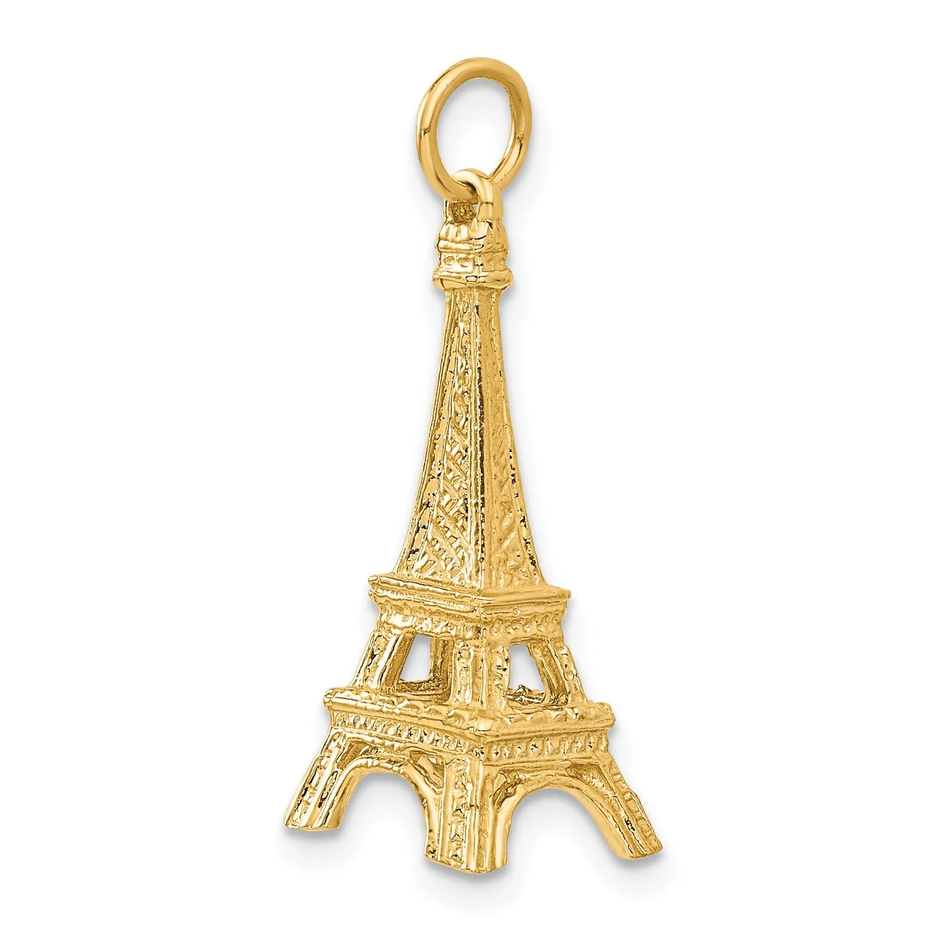 14K Yellow Gold Polished Texture Finish 3-Dimensional Eiffel Tower Charm Pendant