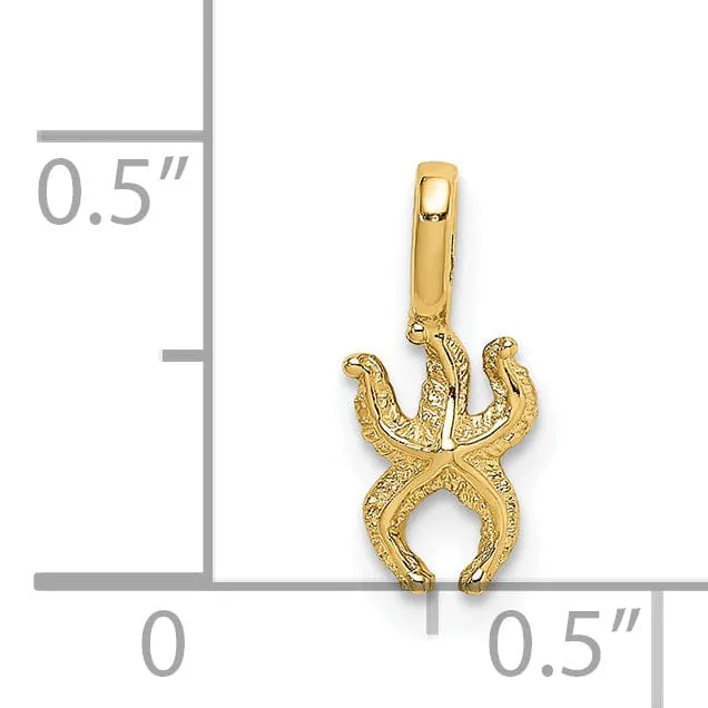 14K Yellow Gold Textured Polished Finish Mini Starfish with Fixed Bail Charm Pendant