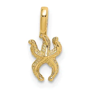 14K Yellow Gold Textured Polished Finish Mini Starfish with Fixed Bail Charm Pendant