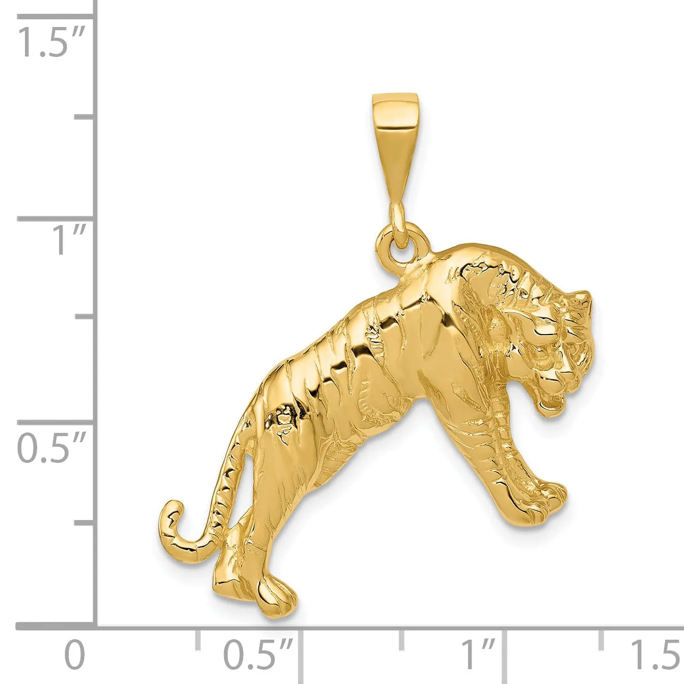 14k Yellow Gold Textured Polished Finish Tiger Charm Pendant