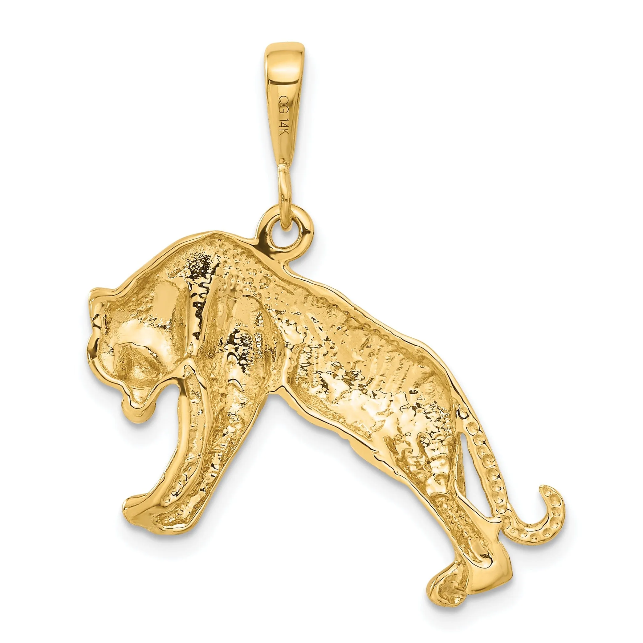 14k Yellow Gold Textured Polished Finish Tiger Charm Pendant