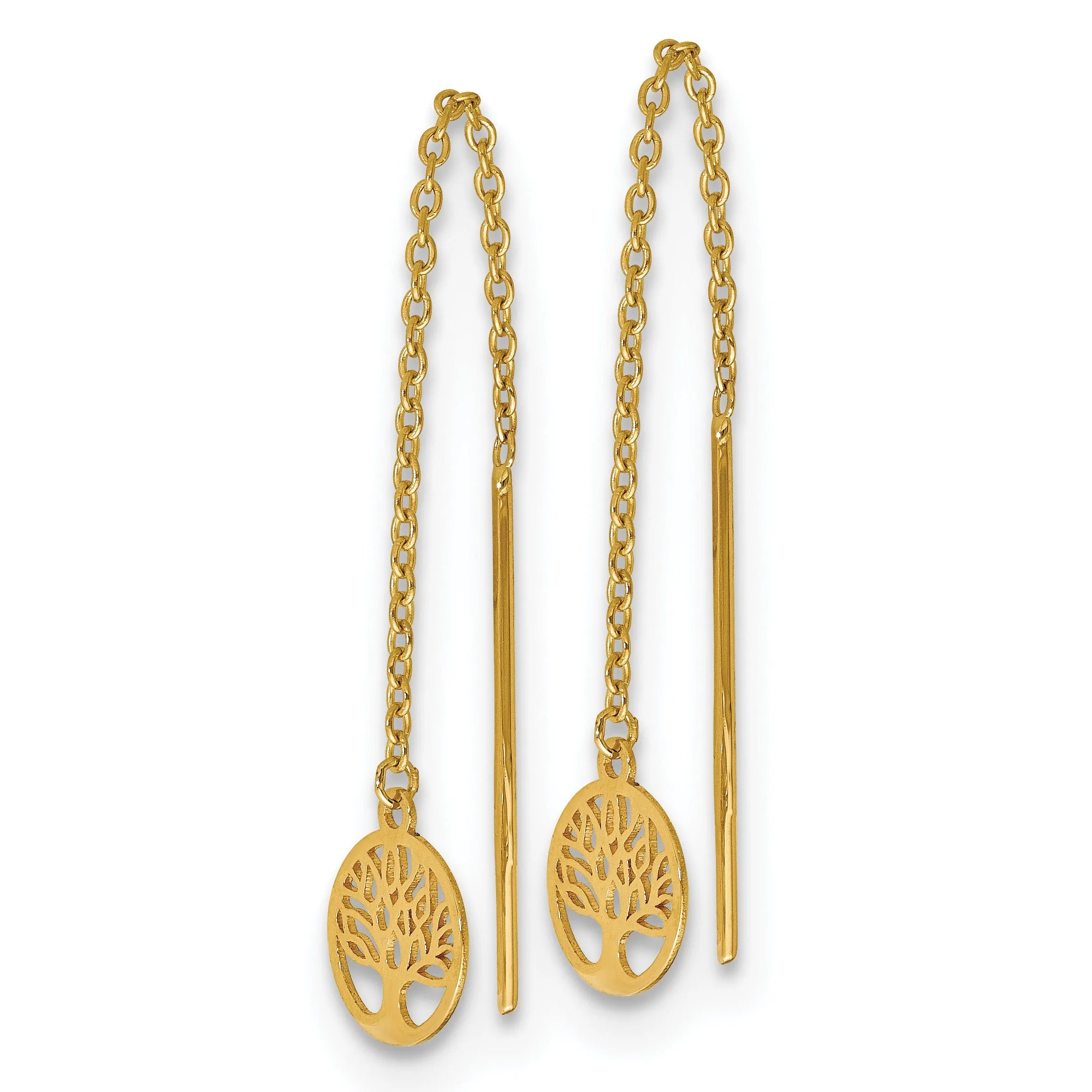 14k Yellow Gold Tree of Life Threader Earrings