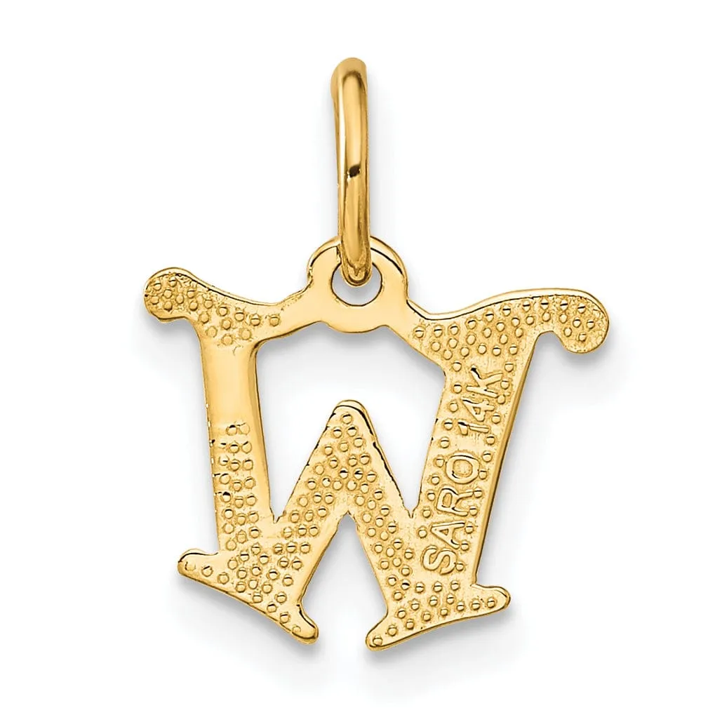 14k Yellow GoldSmall Script Design Letter W Initial Charm Pendant