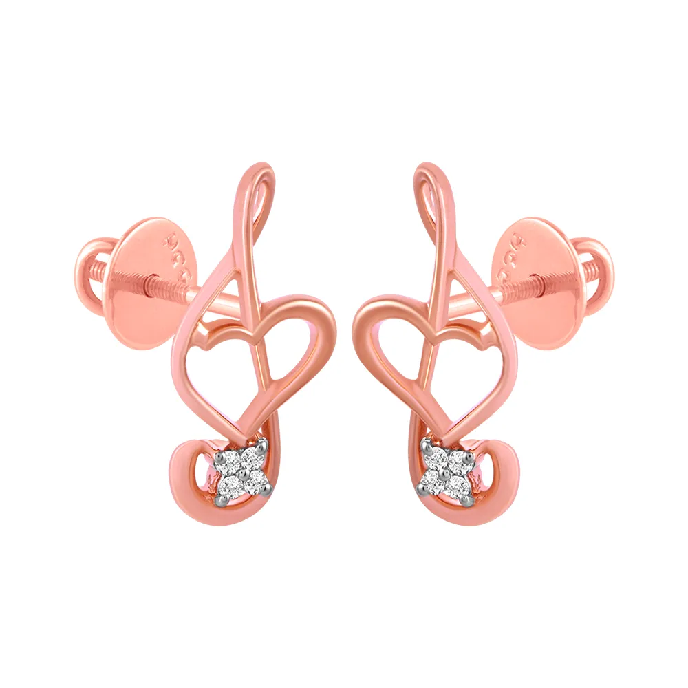 14KT (585) BIS Hallmark Rose Gold & Diamond Musical Note Stud Earrings