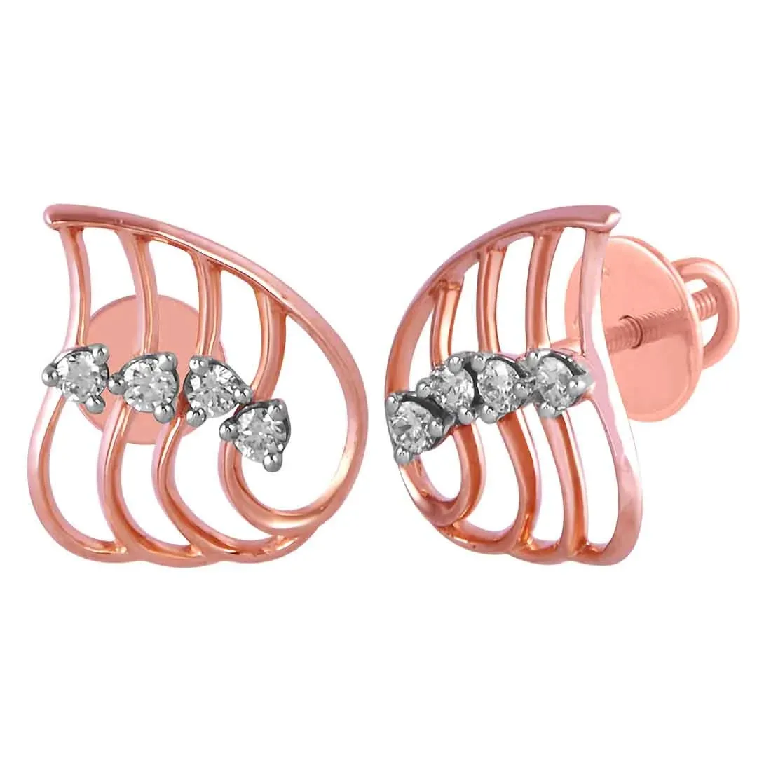 14KT (585) Rose Gold & Diamond Everyday Stud Earrings