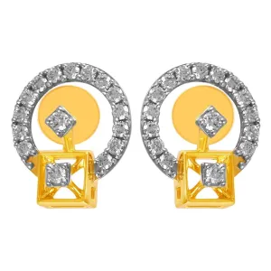 14KT (585) Yellow Gold & Diamond Circular Design Stud Earrings