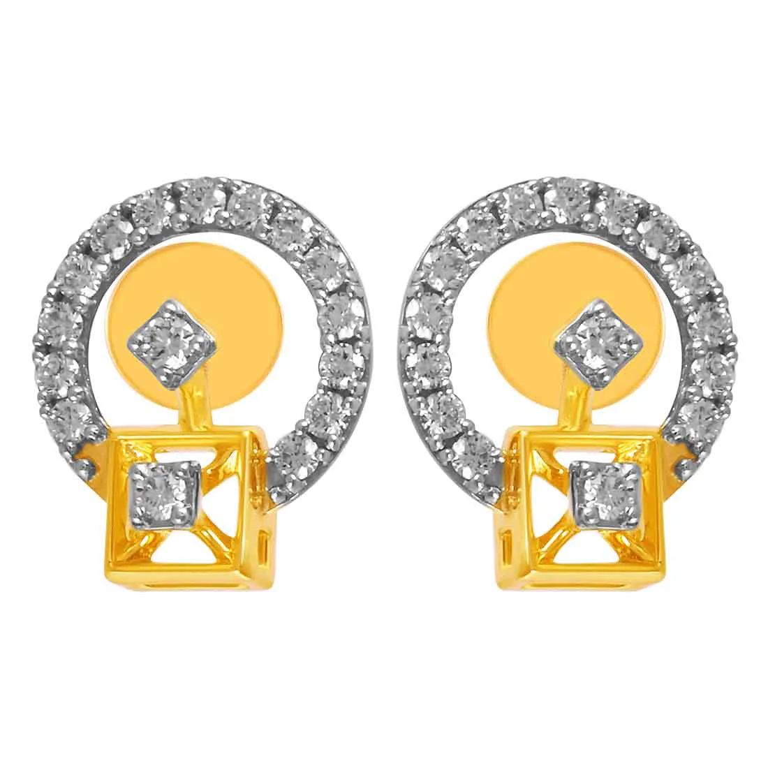 14KT (585) Yellow Gold & Diamond Circular Design Stud Earrings