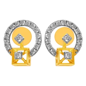 14KT (585) Yellow Gold & Diamond Circular Design Stud Earrings