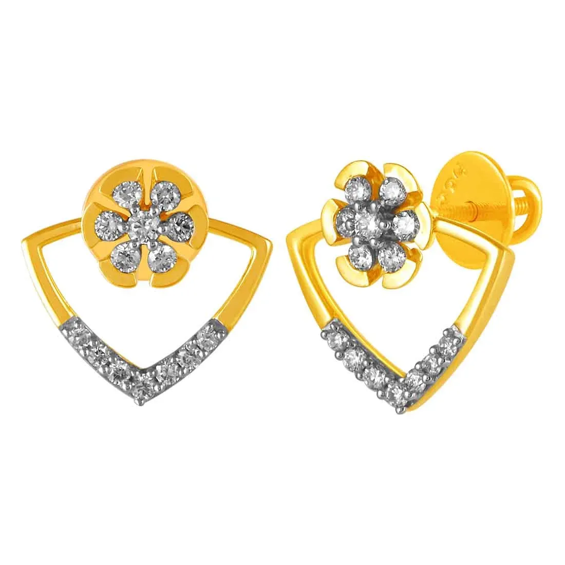 14KT (585) Yellow Gold & Diamond Floral Design Stud Earrings