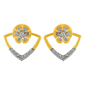 14KT (585) Yellow Gold & Diamond Floral Design Stud Earrings