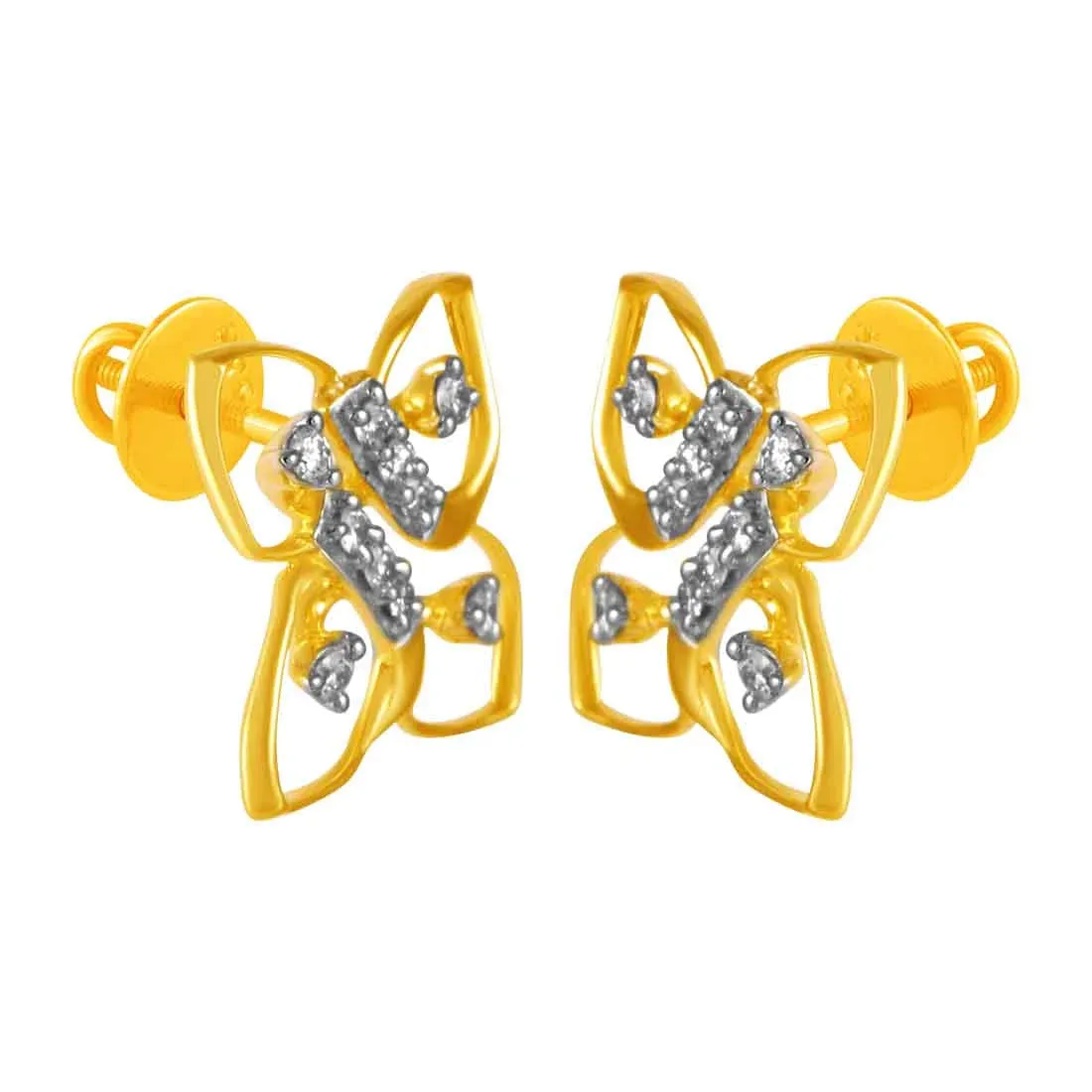 14KT (585) Yellow Gold & Diamond Floral Stud Earrings