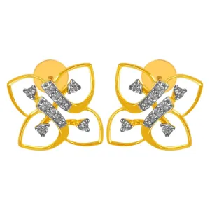 14KT (585) Yellow Gold & Diamond Floral Stud Earrings