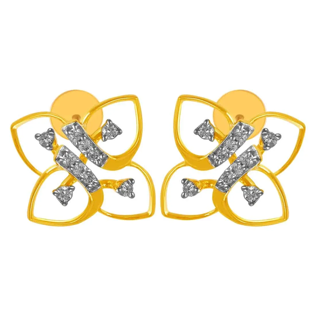 14KT (585) Yellow Gold & Diamond Floral Stud Earrings