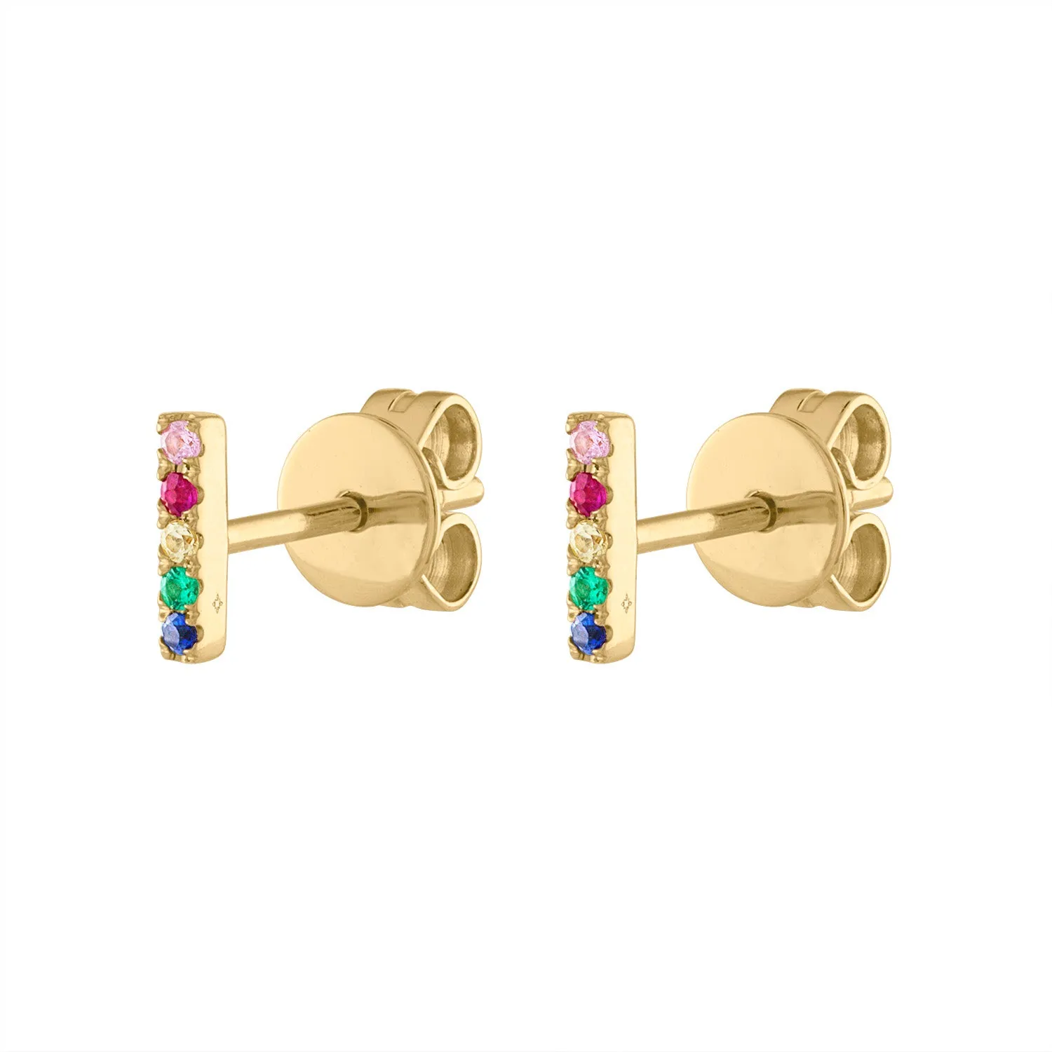 14KT GOLD MULTI-COLOR MINI BAR EARRING