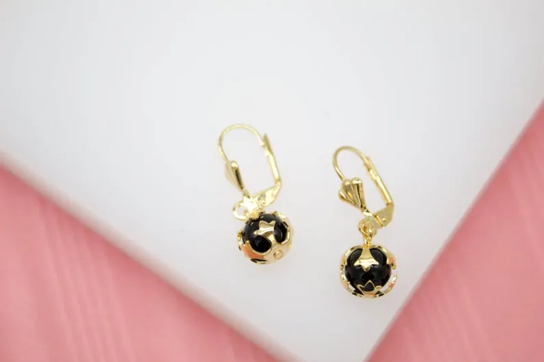 18K Gold Filled Black & White Pearl Stud Earrings (K247)