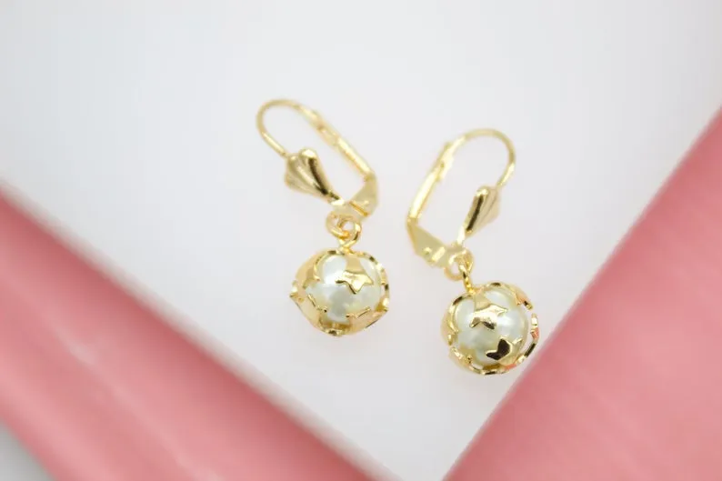 18K Gold Filled Black & White Pearl Stud Earrings (K247)