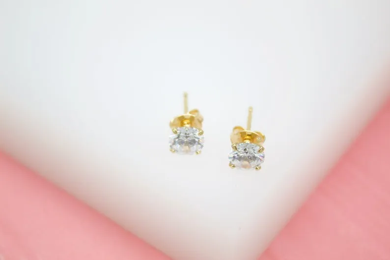 18K Gold Filled Clear Round CZ Cubic Zirconia Stone Stud Earrings (L135)