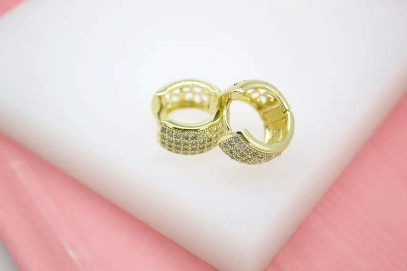 18K Gold Filled Huggies Earrings With Cubic Zirconia Stones