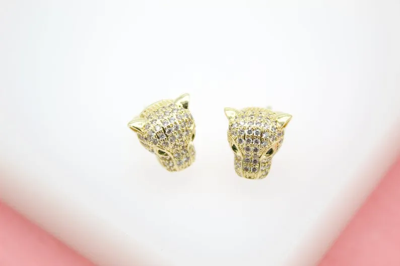 18K Gold Filled Panther Stud Earrings With Micro CZ Cubic Zirconia Stones (K237)